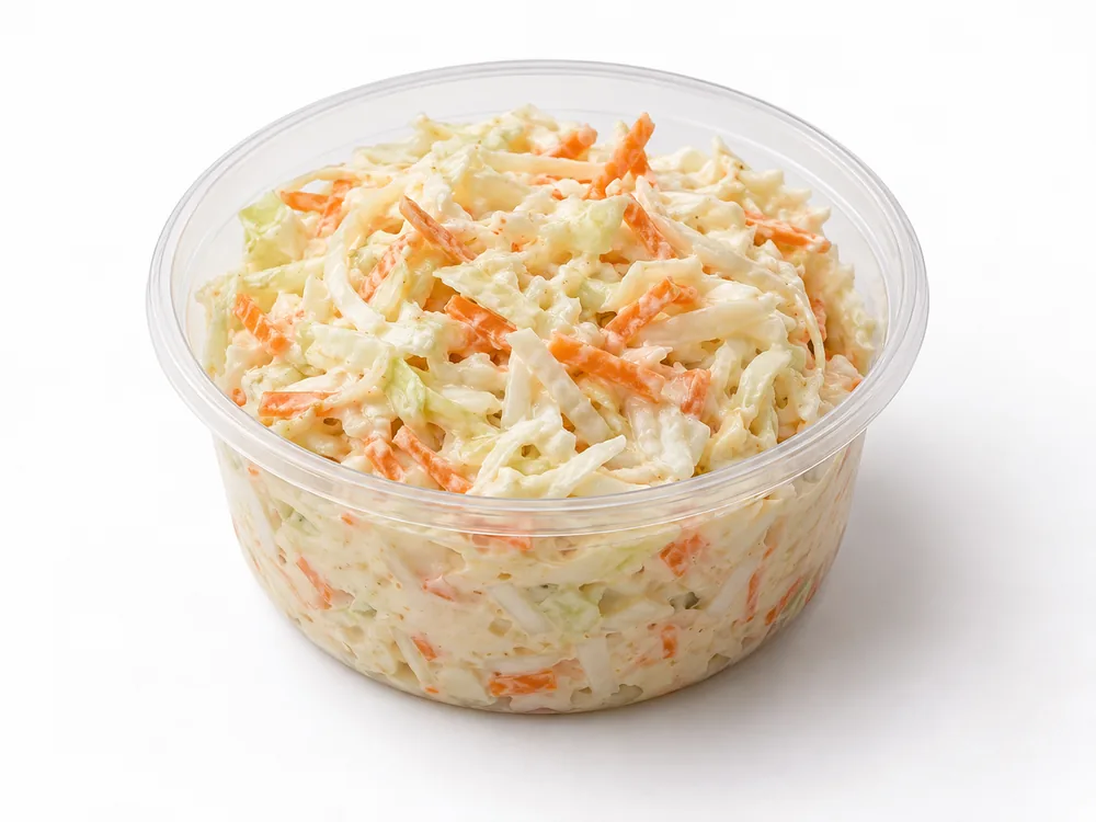 A tub of coleslaw