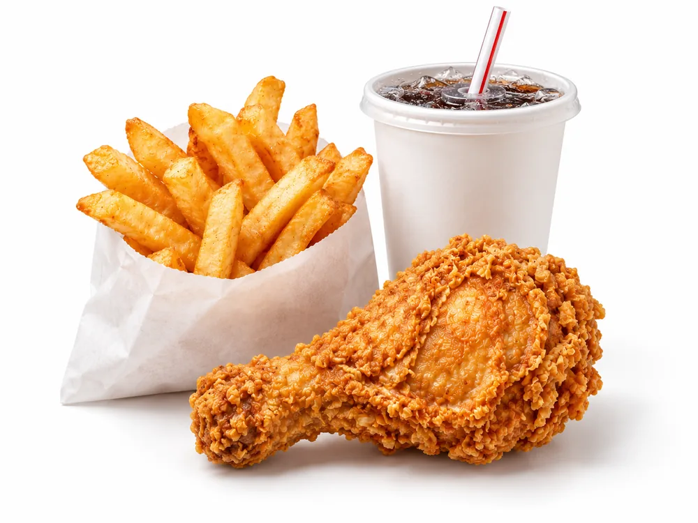 Kids drumstick meal with fries and a drink