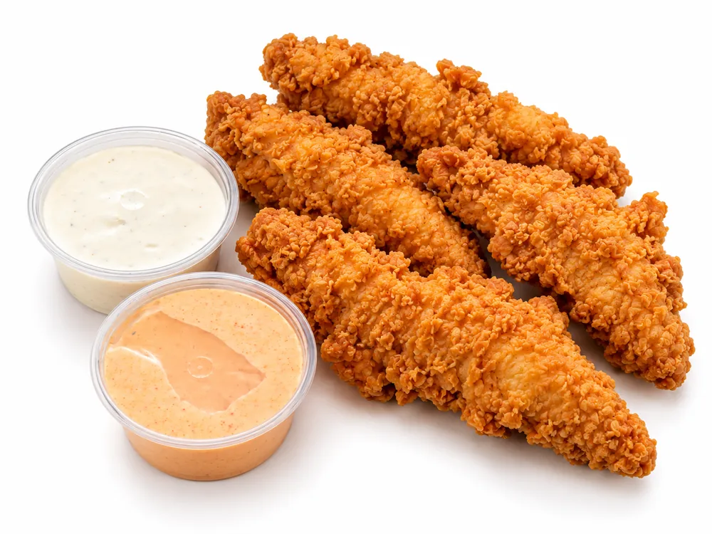 Five Cheekies chicken strips with two dipping sauces